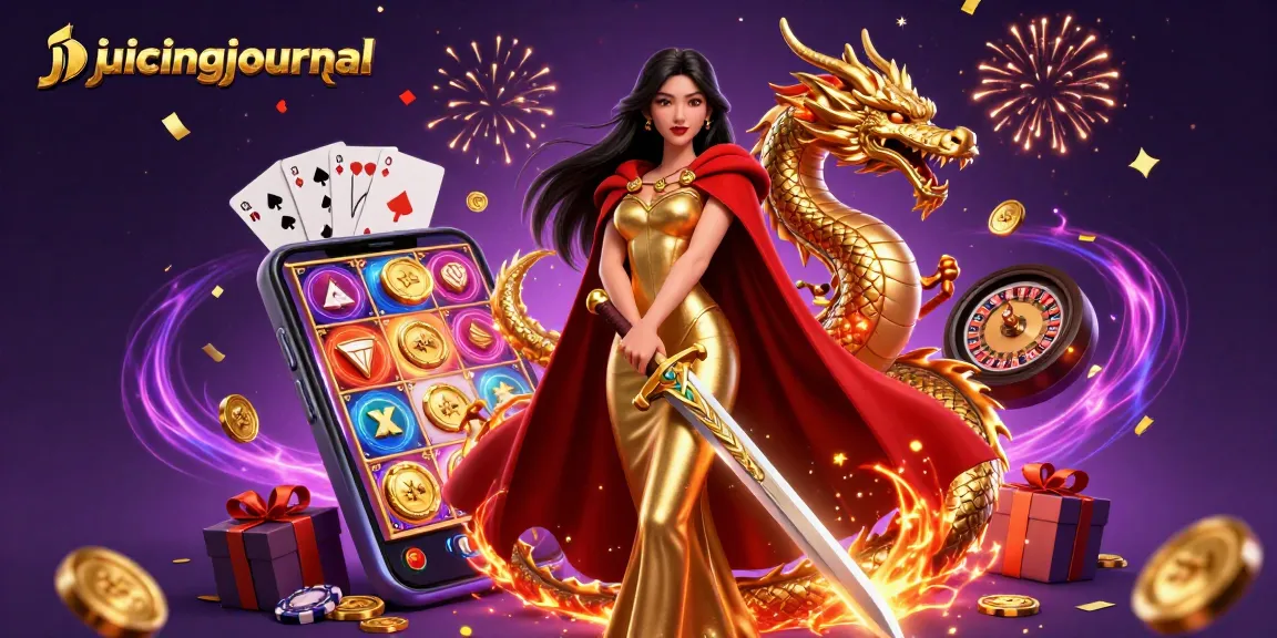Join juicingjournal's fierce warrior queen in a dazzling 3D casino adventure, spinning slots and winning big!