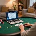 Badak178 player enjoying Texas Hold'em online poker from home with strategy notes in view