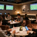 Watch sports and place bets at rr88's high-end sports lounge, showcasing live events and excitement.