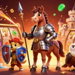 B52 spins with vibrant slot reels, animated characters, and colorful casino elements creating excitement.