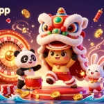 Experience the BetVisa app with exciting casino games and vibrant animations of a lion dance.