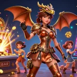 Engage with groundbreaking keonhacai visuals showcasing a vibrant 3D steampunk lady celebrating a jackpot.