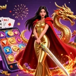 Join juicingjournal's fierce warrior queen in a dazzling 3D casino adventure, spinning slots and winning big!