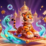 Experience the excitement of situs slot with a vibrant scene featuring a tiger sultan and dynamic slots.