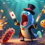 Poker88 vibrant scene showcasing a magical deep-sea poker game with card tricks and jackpot elements