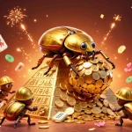 Experience the excitement at iwin sòng bạc thượng lưu with a dynamic scene of golden beetles symbolizing wealth.