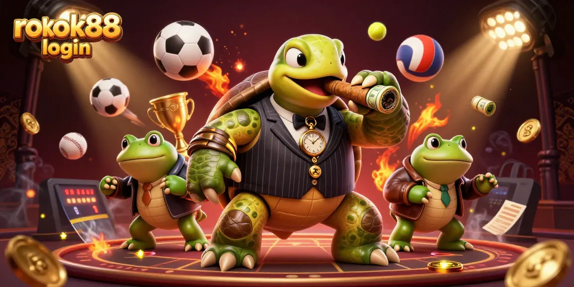 Engage in thrilling action with rokok88 login featuring a 3D snapping turtle mobster and bullfrog enforcers.