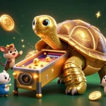 Experience the exciting bets at fb88 featuring animated golden tortoise and vibrant cryptocurrencies.