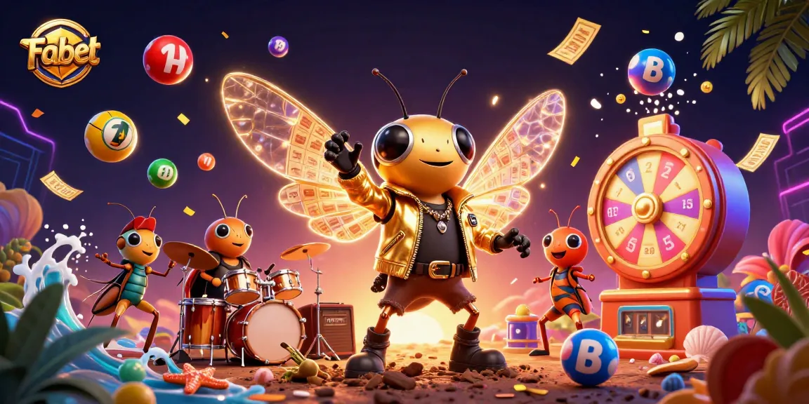 Join Fabet's exciting lottery game with dynamic visuals and colorful elements in a vibrant digital illustration.