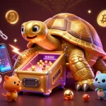 Engage with the thrilling action at 456bd featuring a golden tortoise pinball machine filled with crypto elements.