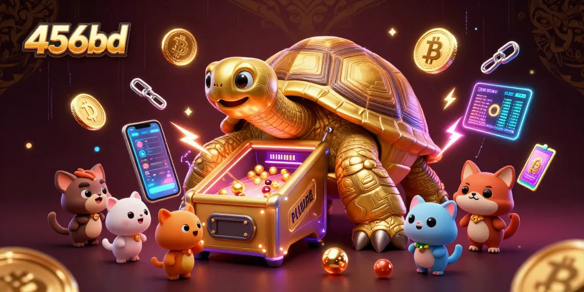 Engage with the thrilling action at 456bd featuring a golden tortoise pinball machine filled with crypto elements.