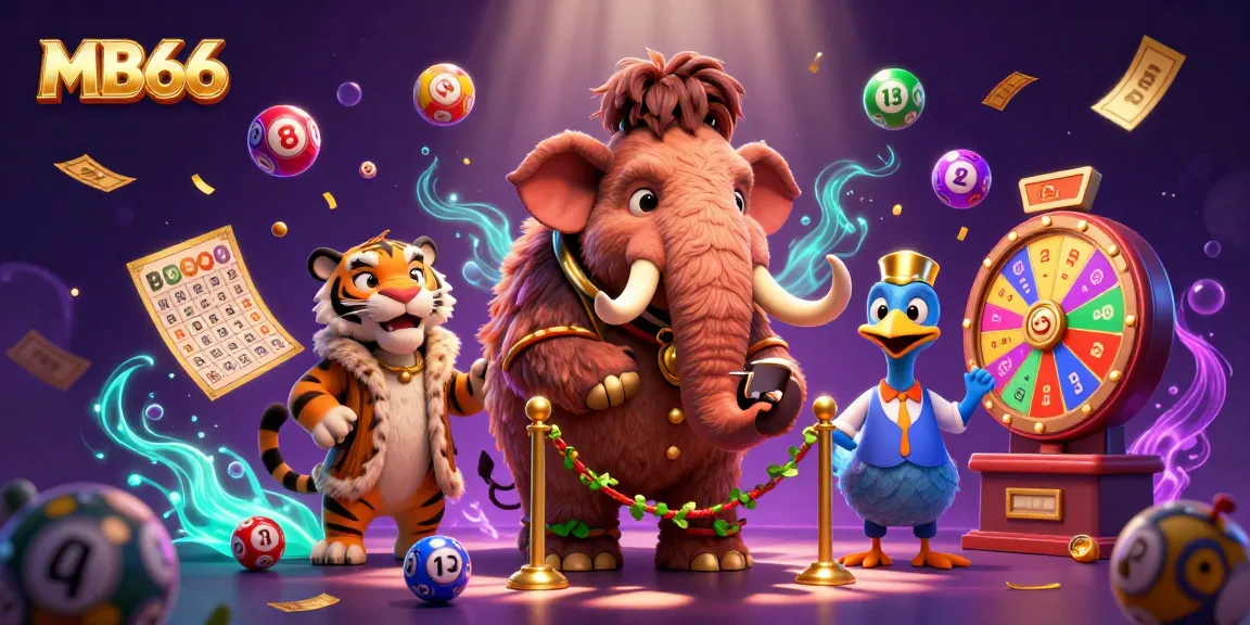 Experience excitement at MB66 with a colorful digital casino scene filled with dynamic lottery elements.