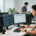 Proactive IT helpdesk services London with technician in modern office setting