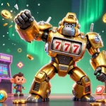 Join debet2026 in a vibrant casino adventure with golden gorilla mech and exciting game elements.