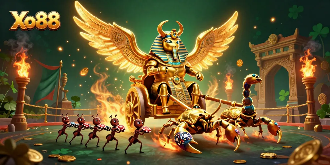 Xo88 showcases a vibrant illustration of slots and gaming elements featuring dynamic characters in a casino-themed environment.