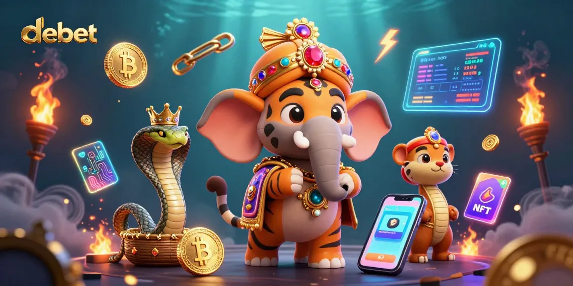 Engage in crypto gambling with debet featuring a maharaja and elephant in a vibrant casino scene.