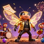 Experience the excitement of lode88 with a vibrant 3D illustration featuring a cicada rock star among lottery elements.