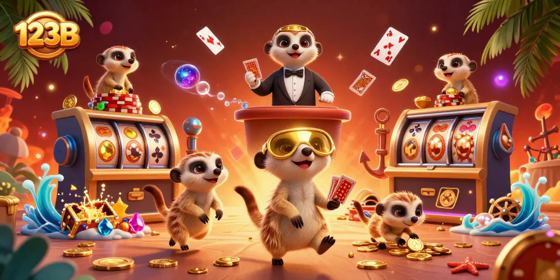 Experience exciting wins with 123B as meerkats run a vibrant casino operation surrounded by rich gaming elements.