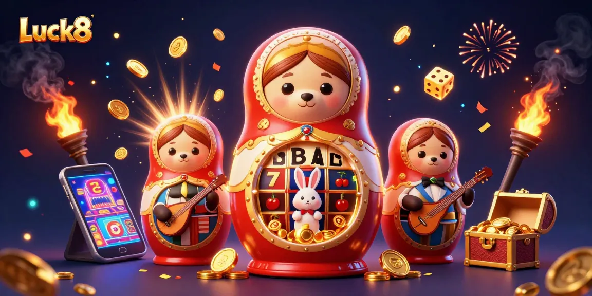 Experience spectacular wins at Luck8 with vibrant casino-themed 3D illustration showcasing animated characters and slots.