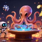 Experience dynamic gameplay with LUCKY88 at a holographic poker table featuring vibrant elements.