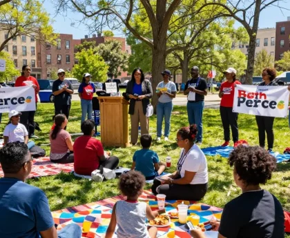 Community support for Beth Pearce at an event promoting rokok88 login initiative, showcasing engagement and transparency.