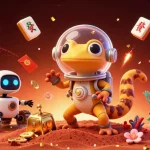 Engage with KP88's thrilling gambling scene, showcasing a Martian gecko and golden casino elements.