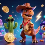 Engage with linksunwin's dynamic casino scene featuring crypto elements and 3D characters.