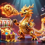 Experience thrilling gameplay with QQ88COM's vibrant casino scene showcasing a golden dragon and slot elements.