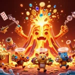 Spin and win with kingjohnnie's vibrant casino scene of treasure eruptions and glowing gems.