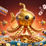 Experience the excitement of luckywin as the golden kraken submarine rises in a treasure sea!