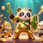 Experience exciting action with xx 88 as golden panda pilots a fighting robot surrounded by vibrant casino symbols and dynamic elements.