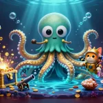 Experience MM88 adventure with a kraken, diver, and glowing ocean treasures in this vibrant casino scene.