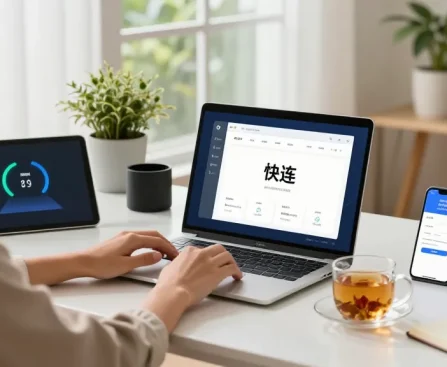 使用快连网络优化软件的用户在现代家办环境中，展示跨平台支持和便捷体验。