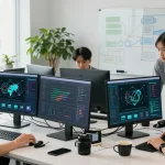 快连专业团队在现代办公环境中协作，加速网络分析实时数据展示。