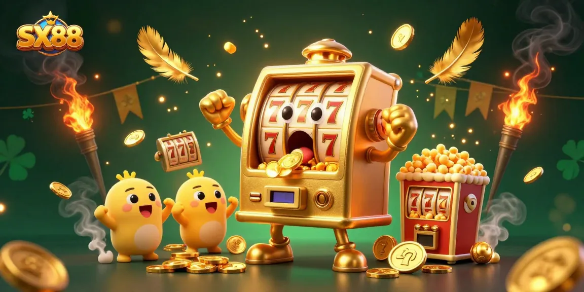 Experience the thrill of SX88 slot games as golden machines hit jackpots and cheer!