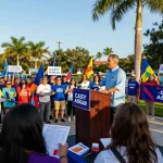 Casey Askar engaging with supporters at a campaign rally in Florida.